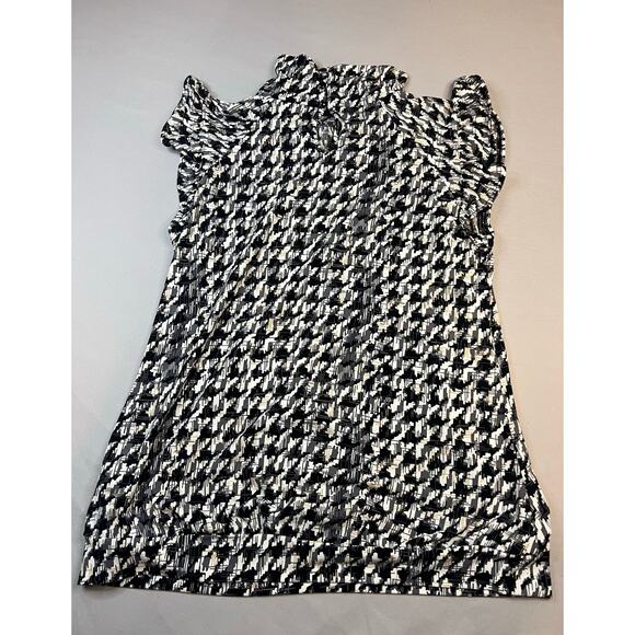 Worthington Stretch Women’s Medium Ruffle Sleeve Mock Neck Top Black White - Picture 1 of 6